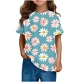 thumbnail image 2 of Piuwrlz Short T-Shirts Sleeve Kids Girls Round Neck Shirt Printed Fashionable Cotton Shirt Top Light Blue Size 7 Years, 2 of 9