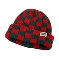 thumbnail image 2 of Naierhg Beanie Women Winter Hat Knitting Contrast Color Thick Elastic No Brim Cold-proof Plaid Chessboard Women Hat Clothes AccessoryRed, 2 of 8