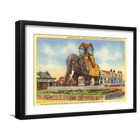 Art.com Elephant Hotel, Atlantic City, New Jersey Art Print, Black Frame Wall Art, 23" x 17"