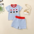 thumbnail image 2 of HCNTES Toddler Girls Boys Independence Short Sleeve Prints T Shirt Tops + Shorts Set Baby Boys Girls Summer Outfits 1T 2T 3T(H03-Blue,18-24 Months), 2 of 7