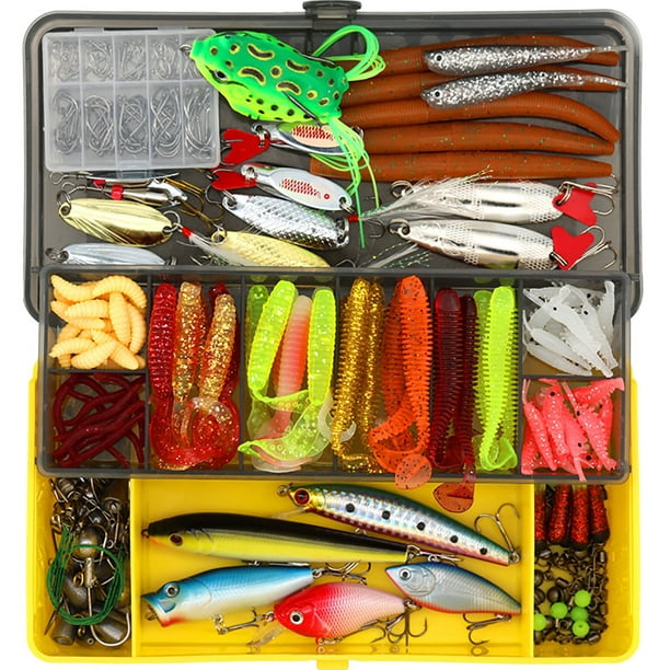 304pcs Fishing Lures Baits Set Including Crank Baits Spinner Baits Plastic  Worms Jigs With Box Fishing Gear 