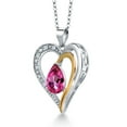 thumbnail image 4 of 925 Sterling Silver and 10K Yellow Gold Pure Pink Mystic Topaz and White E-F Lab Grown Diamond Keren Hanan Heart Shape Pendant Necklace for Women (1.38 Cttw, Pear Shaped 8X6MM, with 18 inch Chain), 4 of 7
