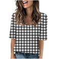 thumbnail image 2 of Njagoc3 Womens Classic Checkered Print V-Neck T-Shirt Casual Short Sleeve Comfort Fit Top, 2 of 6