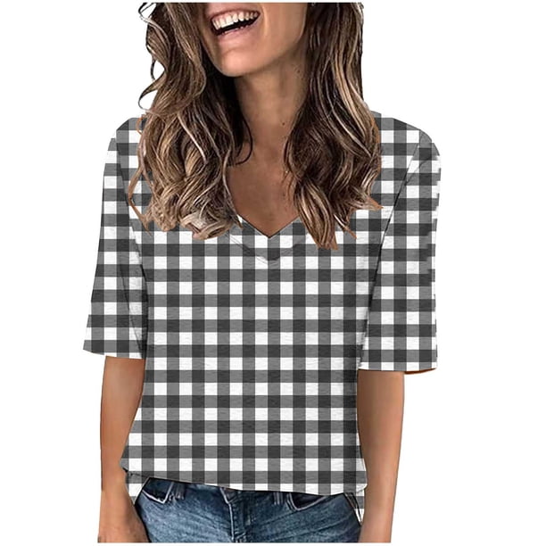 Camisetas Casuales de las Mujeres Impresas Manga Corta Cuello en V, Camiseta Ligera para Diario, Fiesta Y Primavera Verano