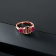 thumbnail image 3 of Gem Stone King 18K Rose Gold Plated Silver Red Tiger Eye and Red Created Ruby 3 Stone Engagement Ring for Women (4.00 Cttw, Gemstone, Cushion 8MM, Size 8), 3 of 5