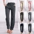 thumbnail image 5 of Dvprdro Women's Cotton Linen Pants with Tie Casual Solid Trendy Straight Leg Trousers with Pockets, 5 of 5