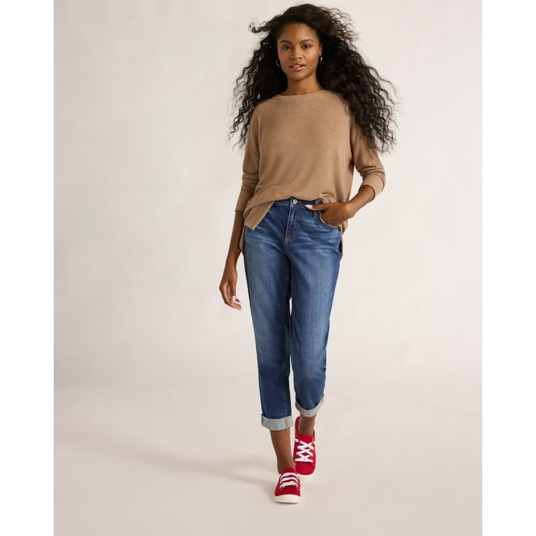 Time and Tru Women's Mid Rise Cropped Boyfriend Jeans with Time and Tru Women's Mid Rise Cropped Boyfriend Jeans with