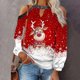 thumbnail image 3 of Mujeres otoño Navidad impreso linterna Sexy manga larga sin tirantes pulóver fuera del hombro blusa camiseta Tops Fridja  FKASFK6008, 3 of 4