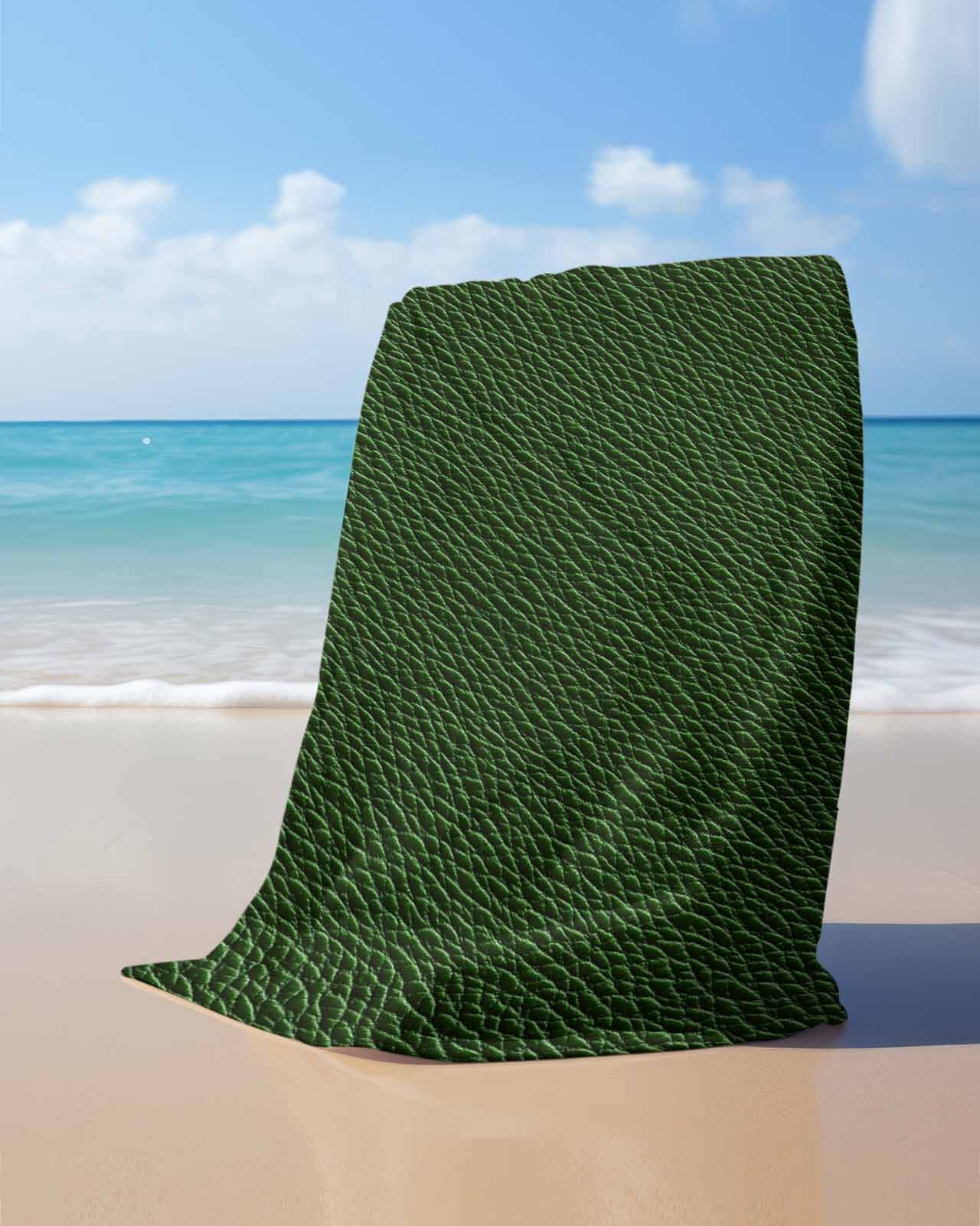 Solid Dark Green Beach Towels Oversized Super Absorbent, Retro Minimalism Abstract Denim Texture Lightweight Bath Towel Quick Dry Sets For Bathroom/Pool/Rv Camping/Beach Play/Gym Room/Picnic 23"x47"