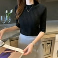thumbnail image 2 of Women Stretch Slim Pullover Knitted Sweater Crew Neck Elbow-sleeve Basic Tops, 2 of 3