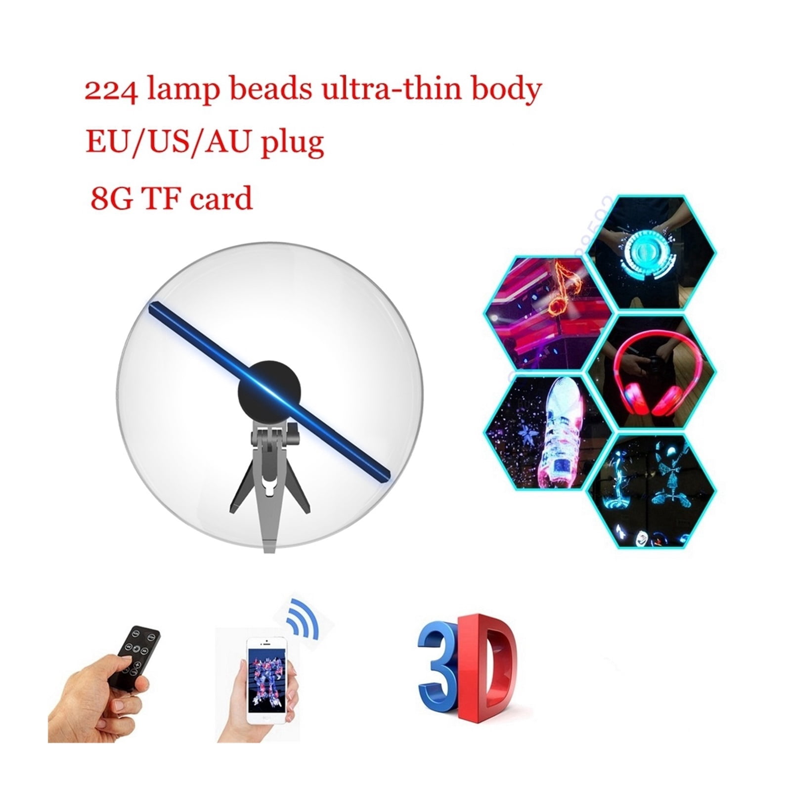3D Fan Hologram Projector 10.63in Remote Advertising Display Lights Mini Desktop Projector Power Supply Support Image Video ,High-Brightness