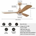thumbnail image 4 of 48" Modern Gold Ceiling Fan with Lights, 3 Wood Blades, Remote Control, 3-Speed Reversible, Outdoor/Indoor, 100250 sq.ft., 4 of 7