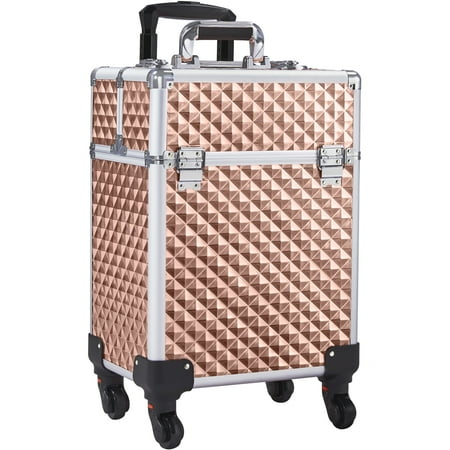 SmileMart Rolling Makeup Train Case Cosmetic Trolley with Sliding Rail Holographic  Gold