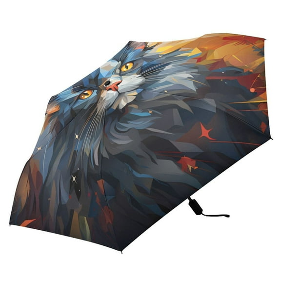 Cat Abstract Compact Folding Umbrella for Rain Windproof Travel Umbrella UPF 50  Lightweight Packable Arc Size