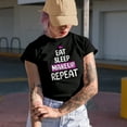 thumbnail image 2 of Eat, Sleep, Makeup, Repeat Quote, Beauty Themed Merch Gift for Makeup Artist or Lovers, Cosmetologists & Beauticians, Royal Blue T-Shirt, 3XL, 2 of 5