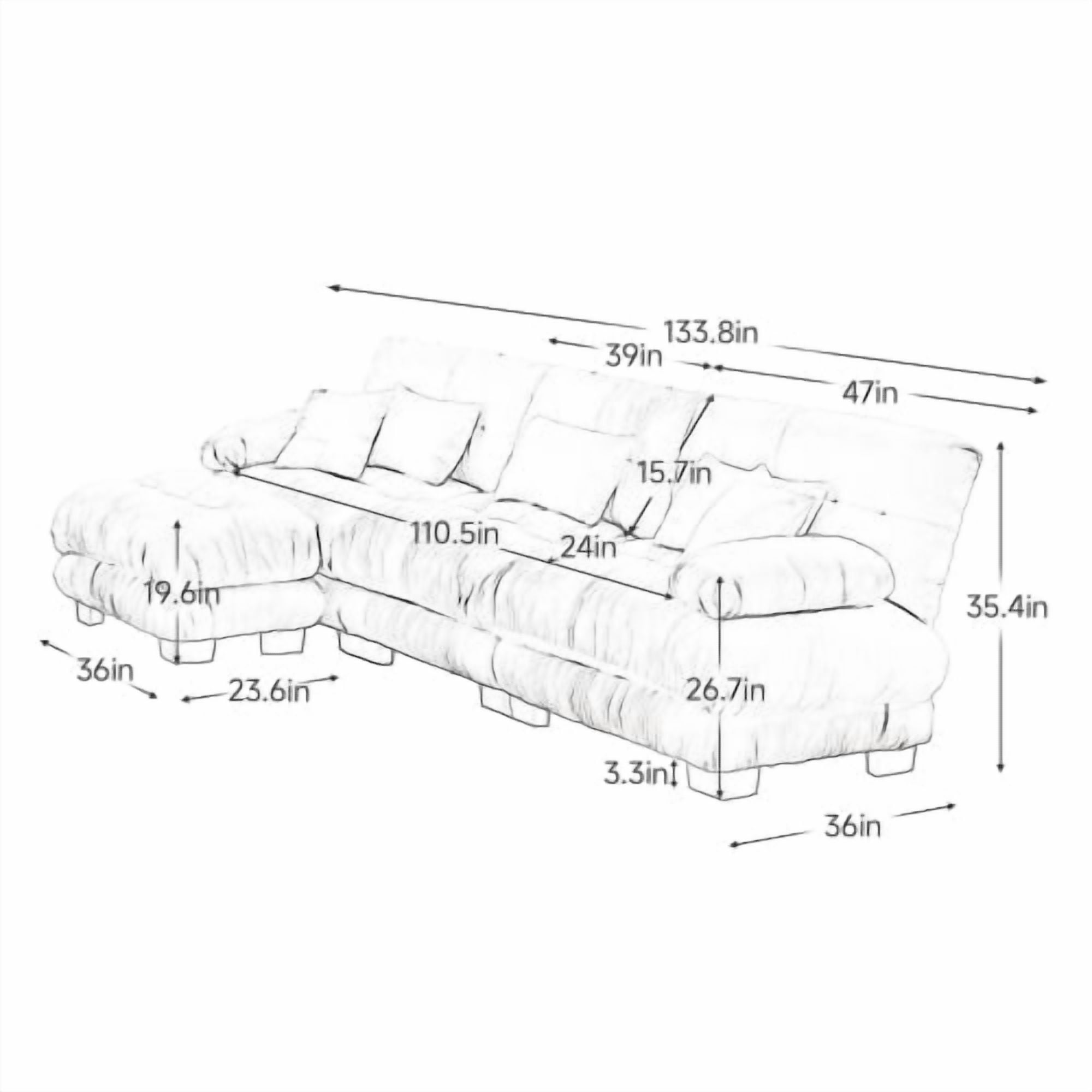 ANPPORT Cloud Couch Sleeper Sofa, Chenille Pink 3-Seater Modular Sofa with 1 Ottomans, 3 Lumbar pillows, 2 Pillows, Comfy Deep Seat Cloud Sofa, Convertible L-Shaped Floor Couch for Living Room