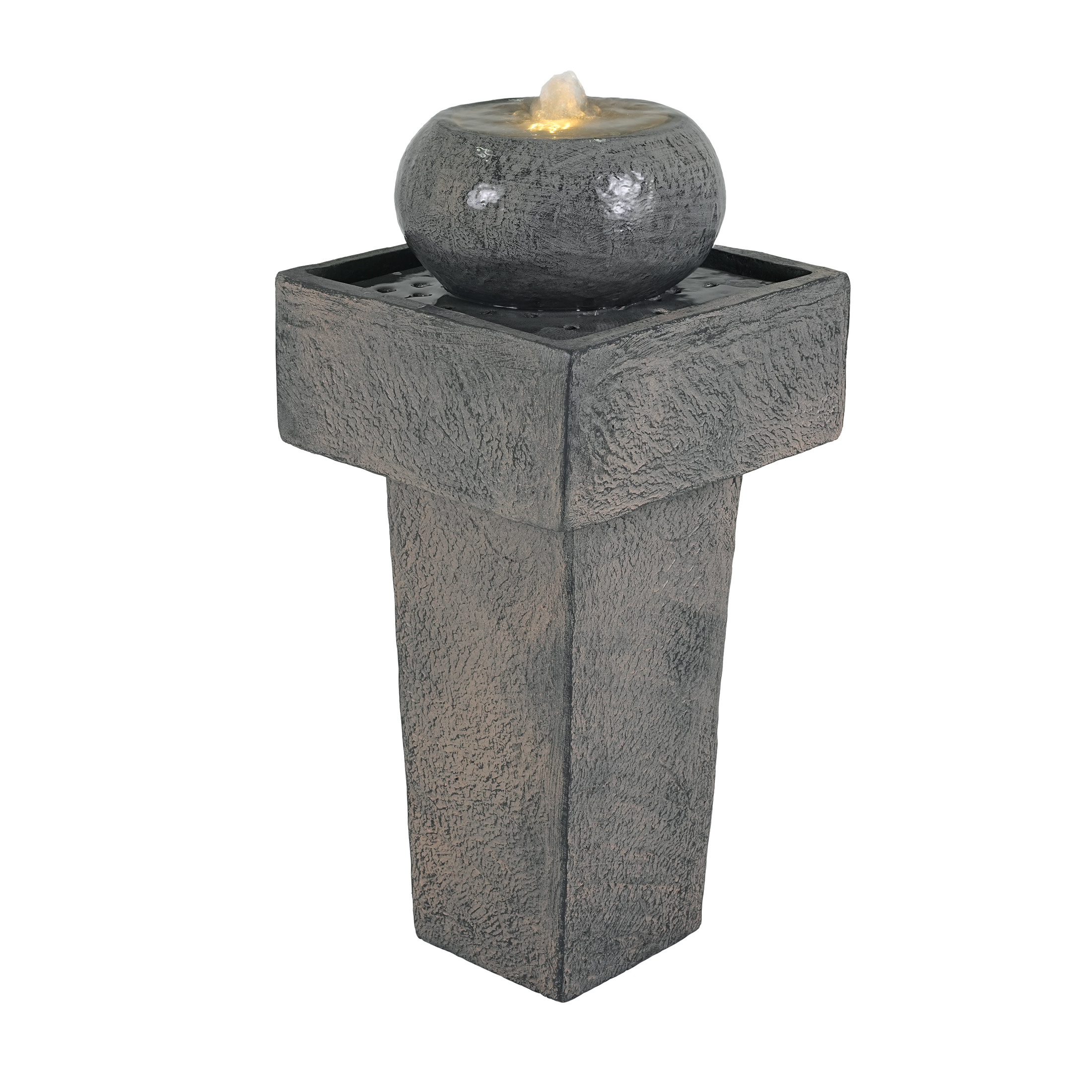 Christopher Knight Home 25.5" Minimal Concrete Column Fountain with LED Light, Modern Outdoor Landscape, Gray