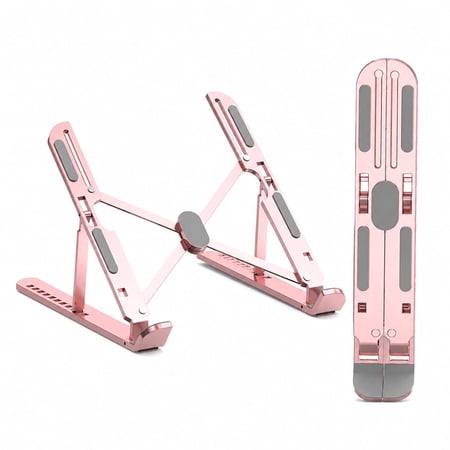 Meponn Adjustable Laptop Stand 10‑Level Height Foldable Portable Notebook Aluminum Alloy Riser Ergonomic Computer Holder for 11‑17.3 Inch Laptops Rose Gold