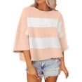thumbnail image 1 of Mujeres de Manga Corta Tops Mitad de Manga Cuello Redondo Túnica, Cubierta Casual Rayas Camisa de Moda, 1 of 9
