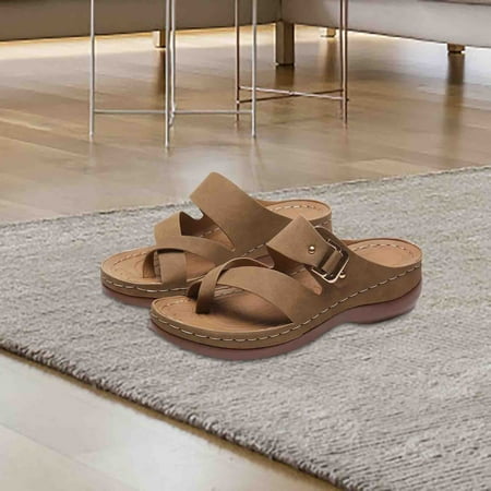 

Wirdiell Womens Summer Casual All Over Sandals Platform Slippers With Wedge Heel Metal Buckle