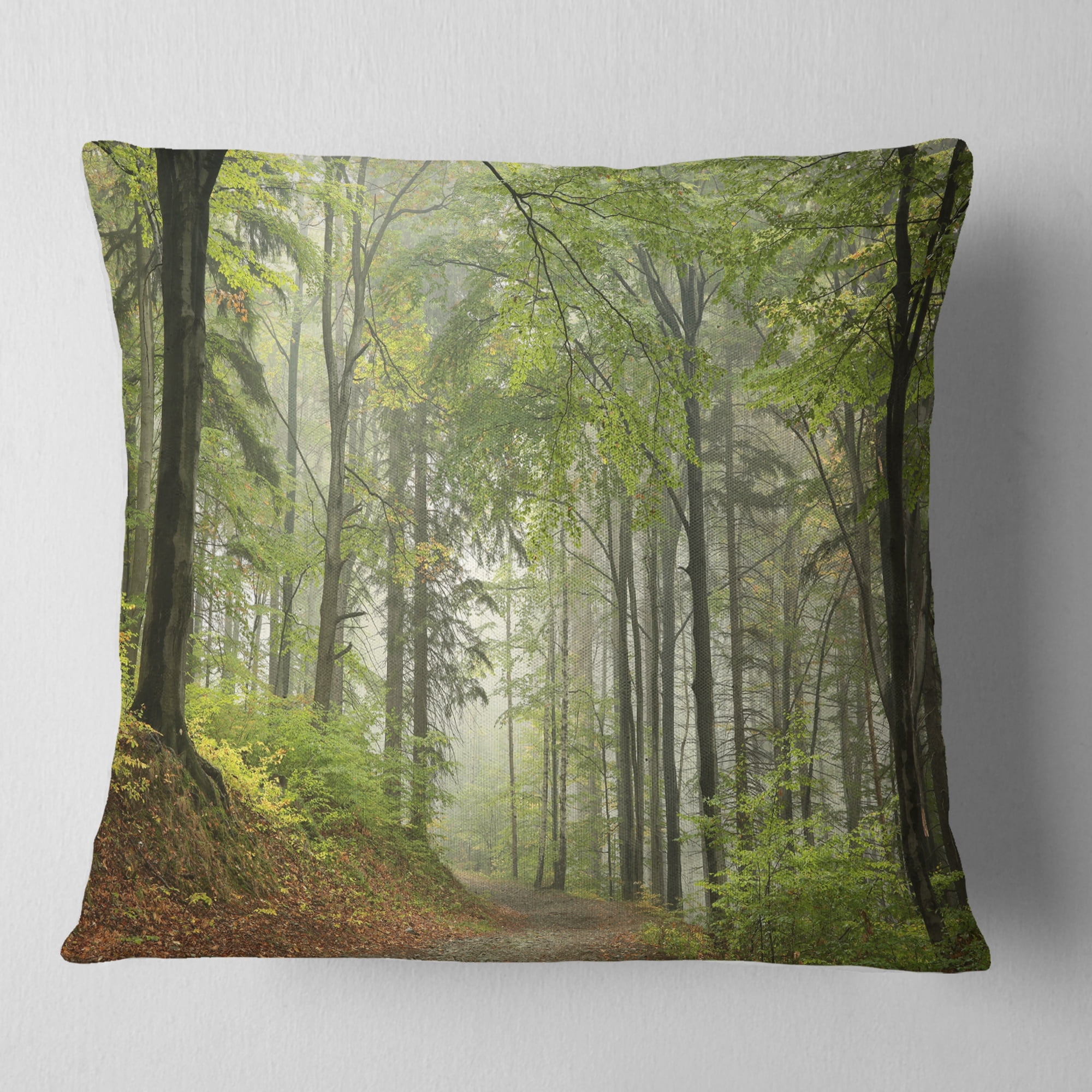 Designart Green Beach Forest Pathway - Landscape Photo Throw Pillow - 16x16