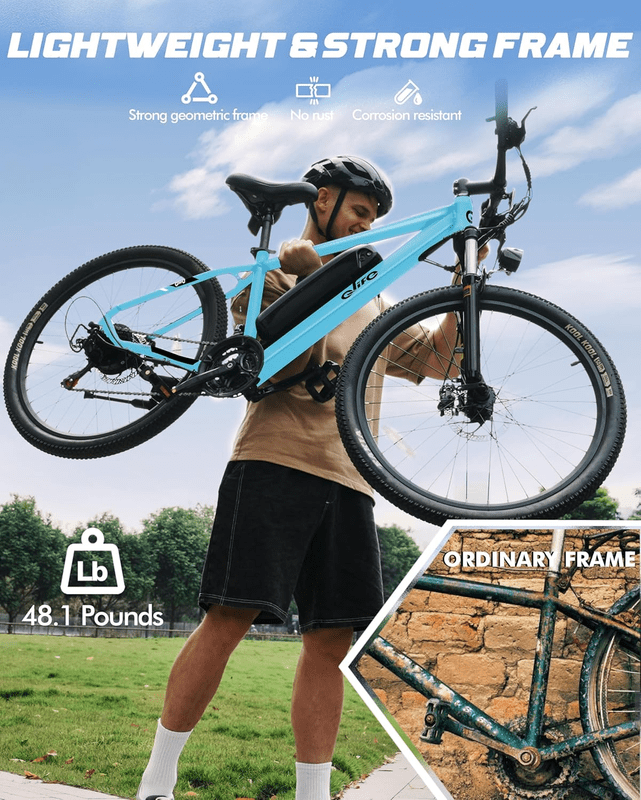 Qlife Electric Bike for Adults - 21-Speed Mountain Lightweight Ebike with Peak 1000W 25MPH Brushless Motor, 375Wh Removable Battery, 48V 7.8Ah Blue