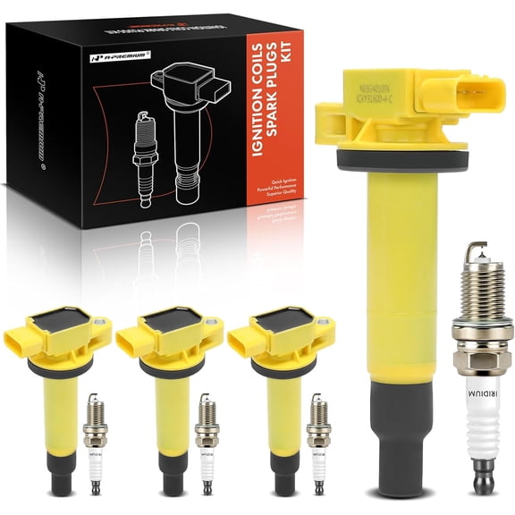 A-Premium (Yellow) Set of 8 Ignition Coil Pack and Iridium Spark Plugs Compatible with Toyota Prius 2001-2009, Yaris 2006-2018, Echo 2000, 1.5L, Replace# 9008019021, 9091902240