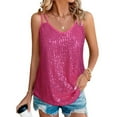 thumbnail image 2 of DondPO Womens Tank Tops Sequin Tops for Women V Neck Tank Tops Sparkly Club Night Concert Outfits Sparkly Top Summer Tops for Women Pink 2XL Clearance！, 2 of 9