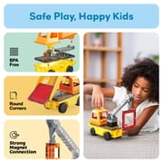 PicassoTiles 3-in-1 Magnet Tile Building Blocks – Crane, Dump Truck & Ladder Construction Vehicle with Car Base, STEM Toy for Kids