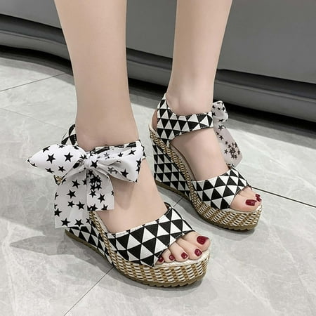 

Womens Sandals Platform 10CM Heel Sandals Shoes Thick Bottom Silk Ribbon Sandals Heels for Women Dressy