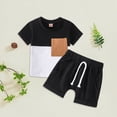 thumbnail image 2 of Kaprioy 2pcs Toddler Baby Boy Short Pants Set Short Sleeve Contrast Color T-Shirt Tops + Shorts 3T 4T 5T Kids Casual Summer Outfits Summer Kids Boys Outfit Sets, 2 of 6