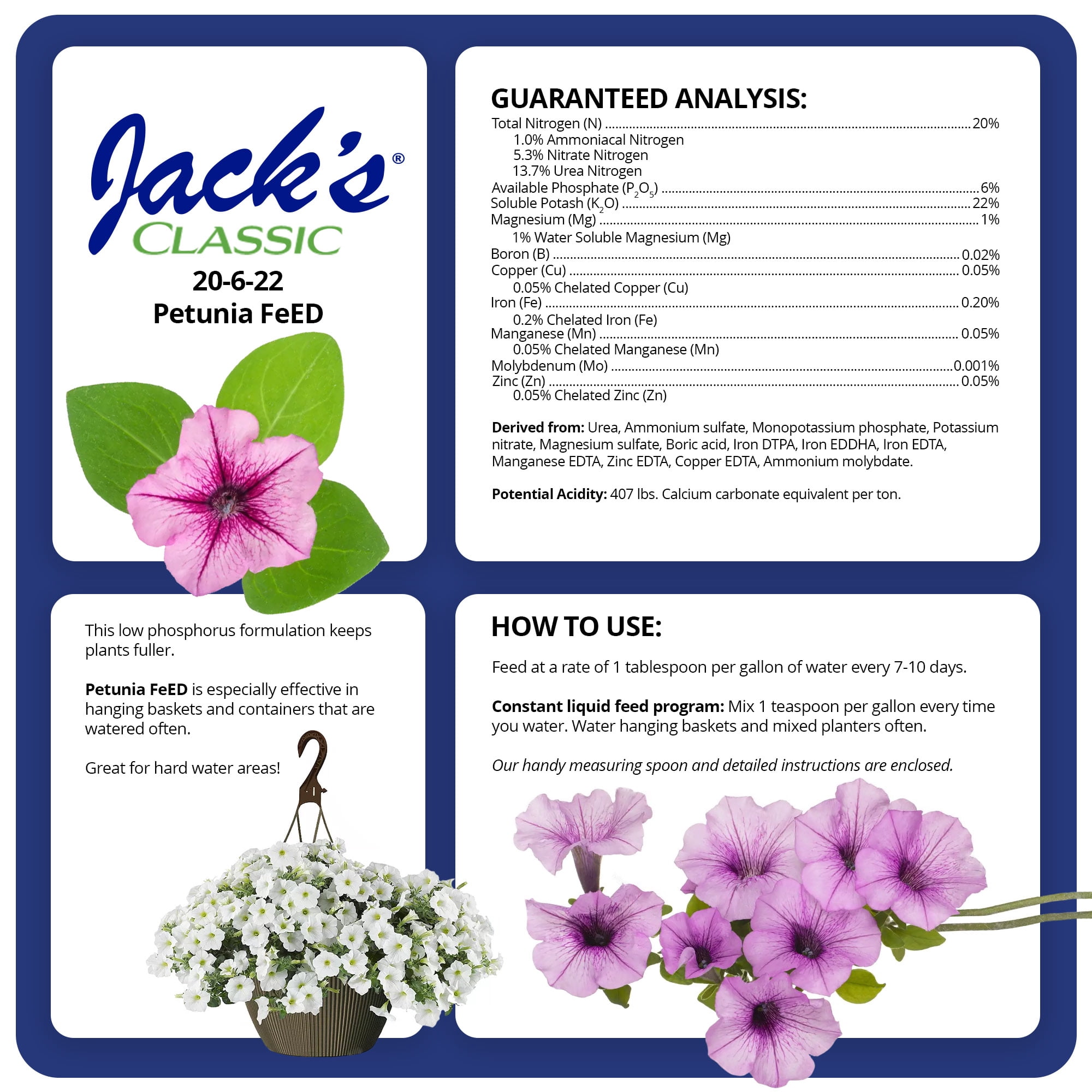 JR Peters Jack's Classic Petunia FeED 20-6-22 Water Soluble Plant Food - 1.5#