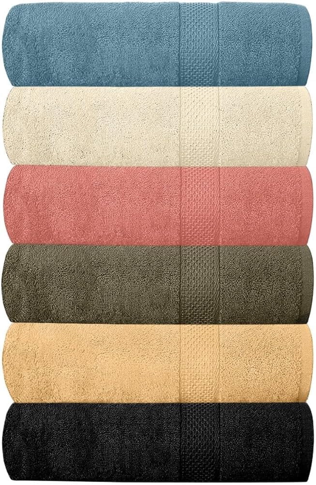100% Cotton Bath Towels Pack of 6, Ultra Soft, Quick Dry, Lightweight, Highly Absorbent, Perfect for Shower, Spa, Gym, Pool, Resort & Daily Use, Multi-Color 24x48 inches