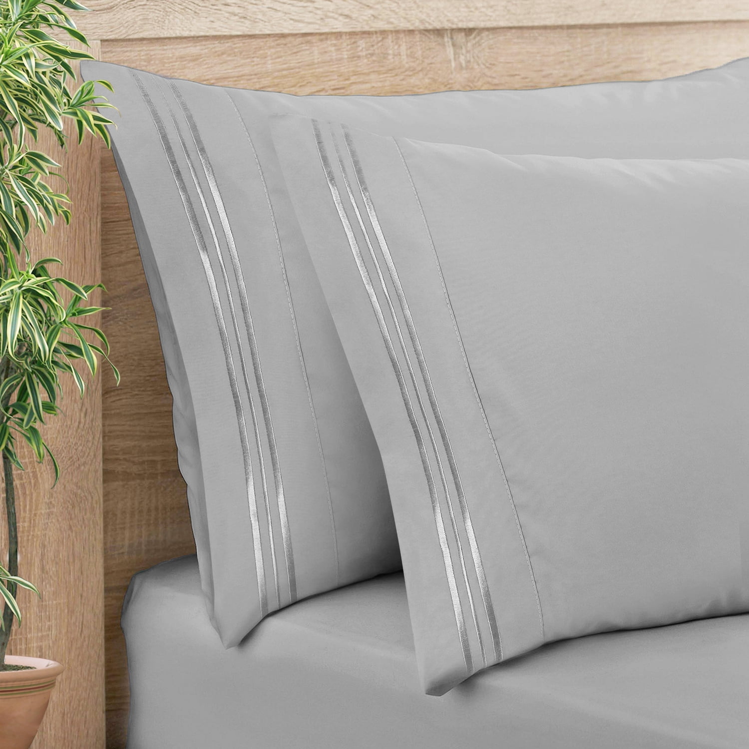 Clara Clark Pillow Cases Premier 1800 Microfiber Collection Pillow Case Set Of 2 Pieces, Standard Size, Silver