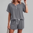 thumbnail image 2 of YDFCWXW Two Piece Outfits for Women Lounge Sets Button Down Top and Shorts Set Sweatsuits with Pockets (Grey, L), 2 of 5