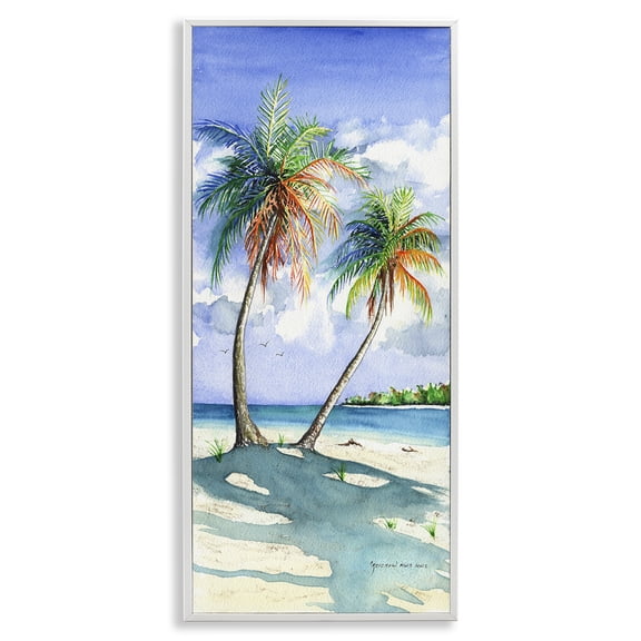 Stupell Industries Coastal Sunlit Palm Trees White Framed Giclee Art, 13 x 30, by Christine Reichow