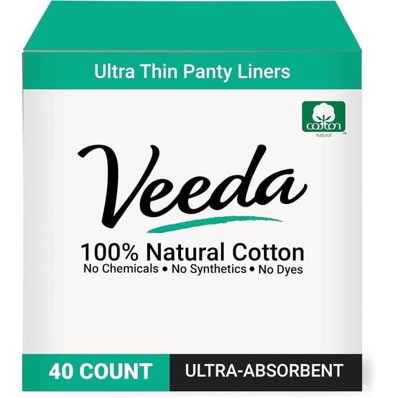 Veeda Natural Cotton Ultra Thin Panty Liners for Women – Breathable Thin Daily Liners, Chlorine- and Toxin-Free – Hypoallergenic & Comfortable Pantyliners – 40 Count