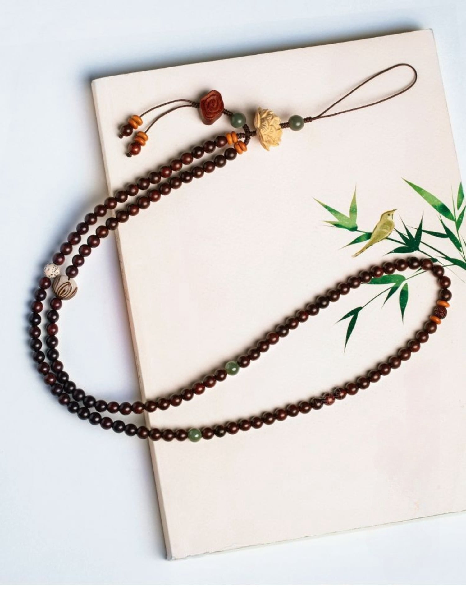 Rosewood Phone Lanyard Lotus Carved Adjustable Neck Strap Buddhist Jewelry Spiritual Gift