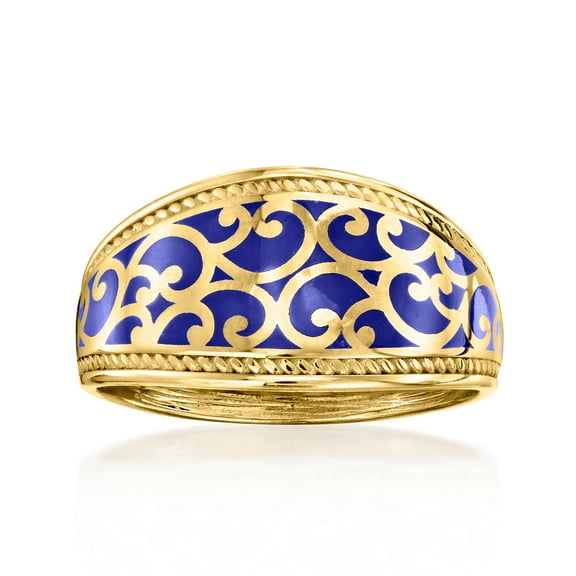 Ross-Simons Blue Enamel Scrollwork Ring in 18kt Gold Over Sterling, Women's, Adult