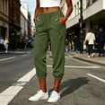 thumbnail image 2 of Women's Corduroy Elastic Waist Cuffed Cropped Pants with Pockets, Casual Solid Color, Medium Wash Baggy, Cropped Pants for Women | UKHCCC,Green L, 2 of 9