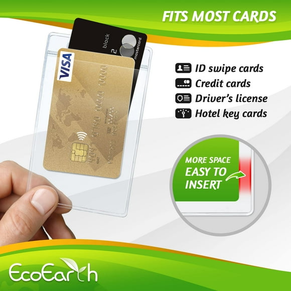 EcoEarth Porte-Badges Verticaux avec Bord Souple (Grand 3x4, Lot de 100) Pochette en Plastique Transparent pour Étiquettes de Nom d'Identité, Pochettes pour Étiquettes de Nom de Conférence, Sans Fermeture Éclair pour un Chargement Rapide et Facile des Inserts de Cartes