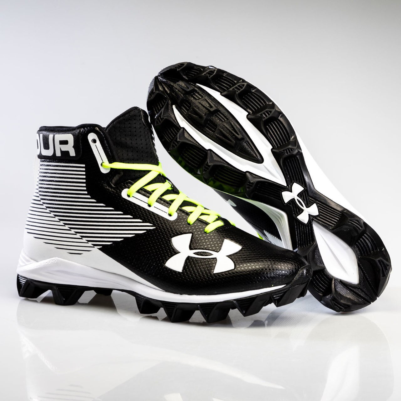 Under Armour Hammer Mid Jr Football Cleats 2Y WIDE Black/White FREE SHIPPING 