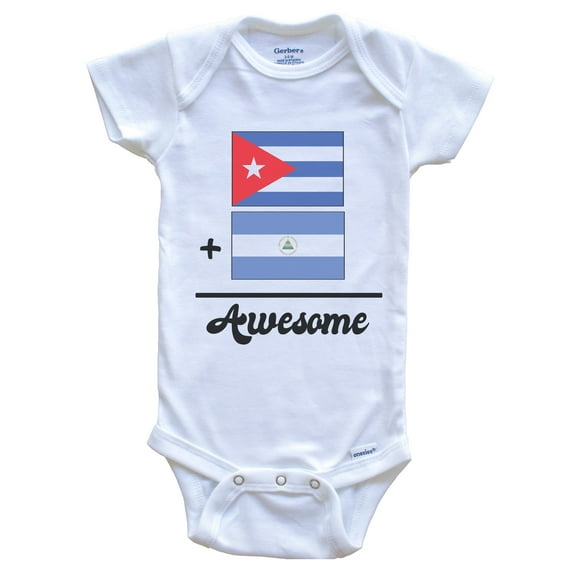 Cuba Plus Nicaragua Equals Awesome Cute Cuban Nicaraguan Flags Baby Bodysuit, 0-3 months white