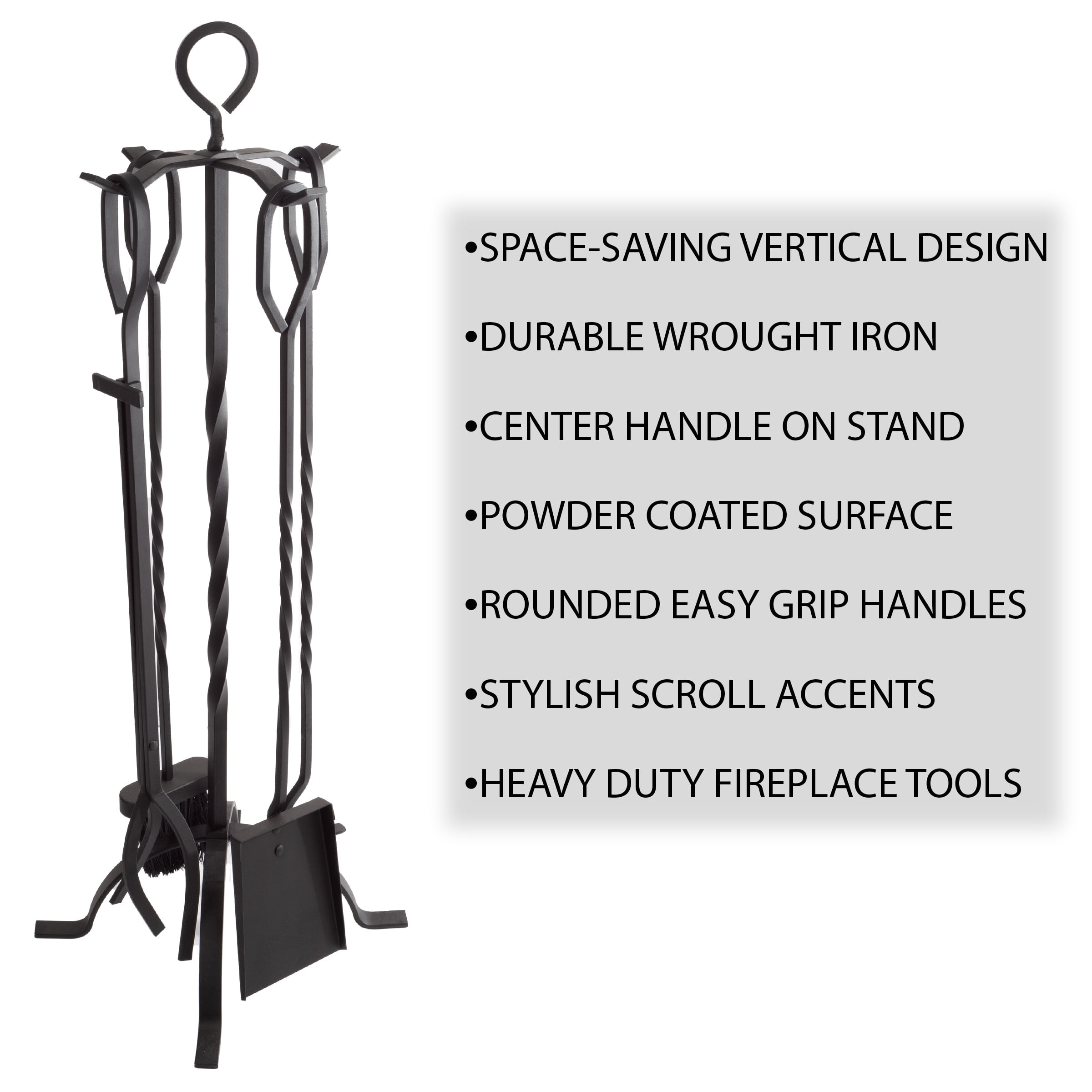 Somerset Home 5-Piece Scroll Fireplace Tool Set- Black Wrought Iron
