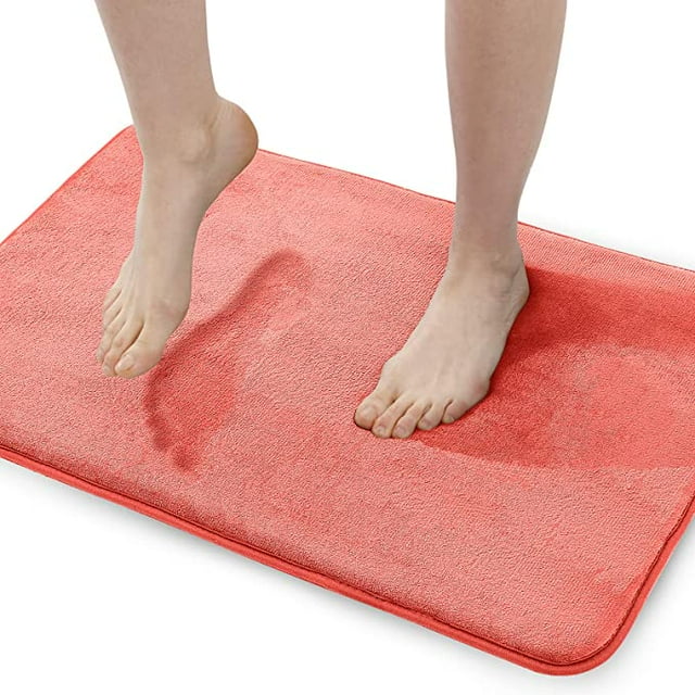 Walensee Memory Foam Bath Mat Non Slip Absorbent Super Cozy Velvet Bathroom Rug Carpet (17 x 24 inches, Coral)