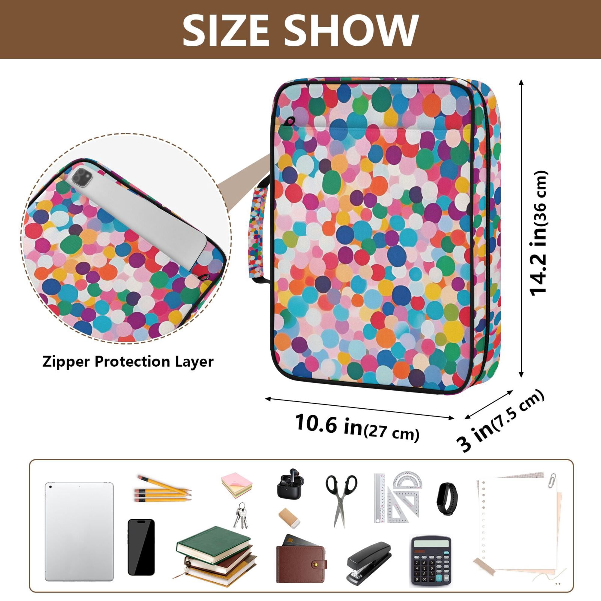FORMRS Accordion File Folder A4 Size 7-Pocket Expanding Document Organizer Bag with 3 Ring Binder, Blue Colorful Circles