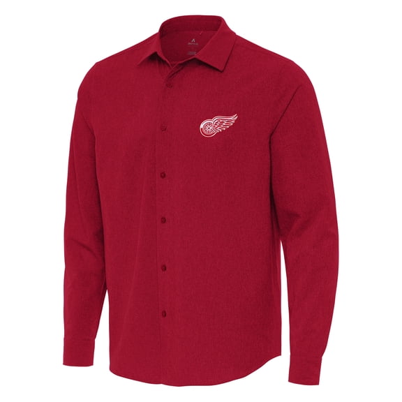 Men's Antigua Red Detroit Red Wings Exposure Woven Long Sleeve Button-Up Shirt