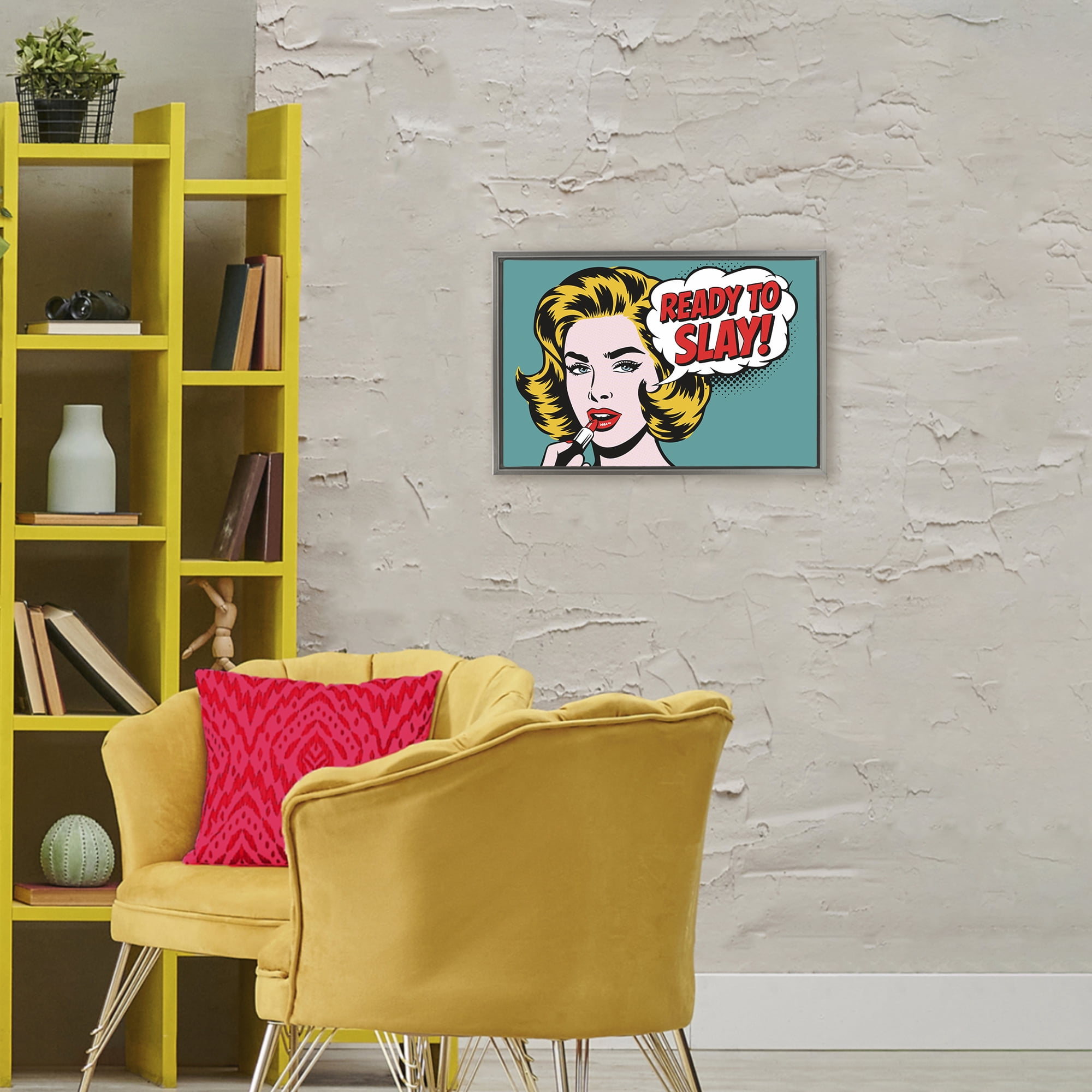 Stupell Industries Ready To Slay Pop Lipstick Gray Framed Floater Canvas Wall Art, design by Andreas Magnusson