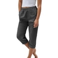 thumbnail image 3 of WGRFFH Pull On Capris for Women,Dressy Casual Stretch Lightweight Capri,Elastic High Waist Lounge Pants,Bermuda Short Knee Length Capri Pants with Pockets,Cotton Linen Pull-on Pants Black, 3 of 3