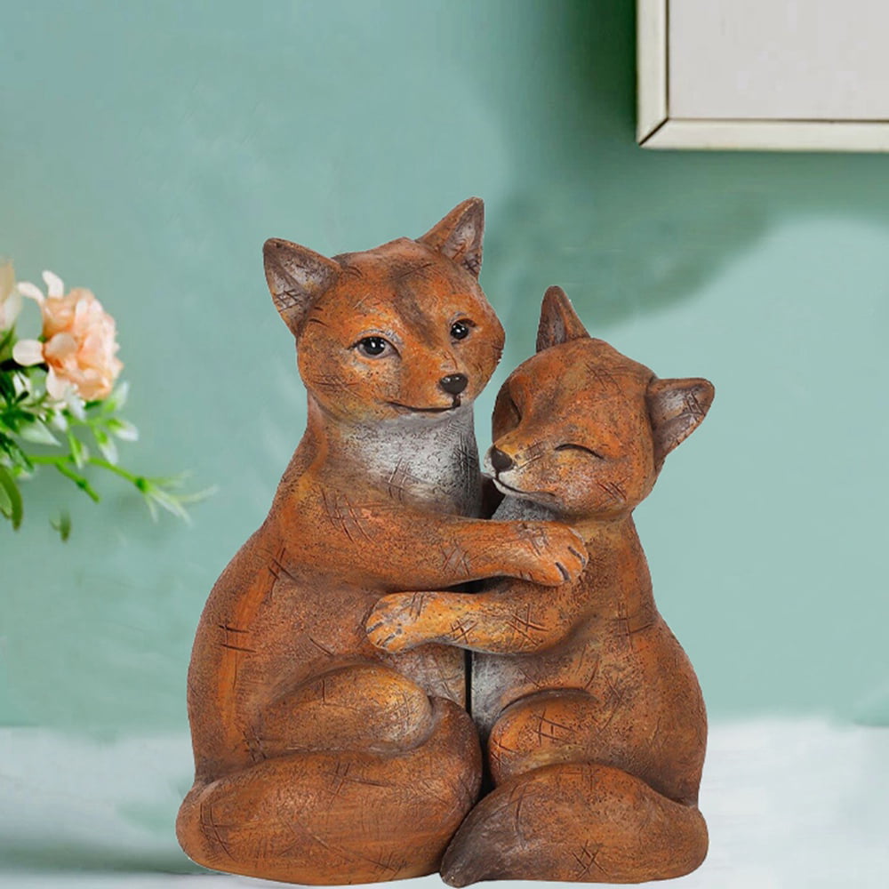 animal couple Animal Cuddling Statue Valentine's Day Gifts Courtyard Garden  Landscape Animal Love Sculptures Decor(Fox) 